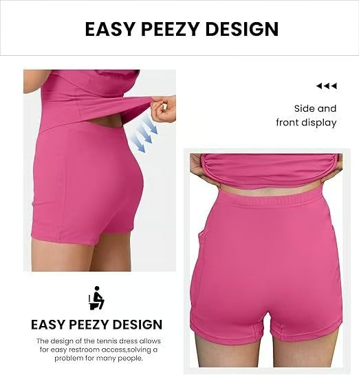 Vestido de tenis atlético de tirantes finos para mujer con pantalón corto incorporado