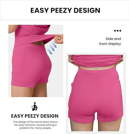 Vestido de tenis atlético de tirantes finos para mujer con pantalón corto incorporado
