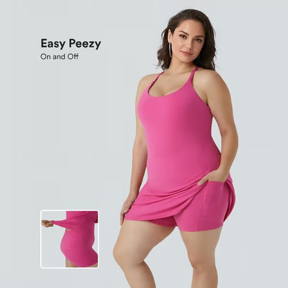 Vestido de tenis atlético de tirantes finos para mujer con pantalón corto incorporado