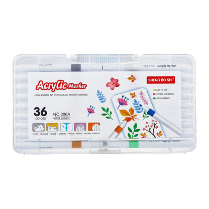 Acrylic Marker Set with Brush Tips (24/36/48/60 Colors) – Includes Portable, Stackable Storage Case