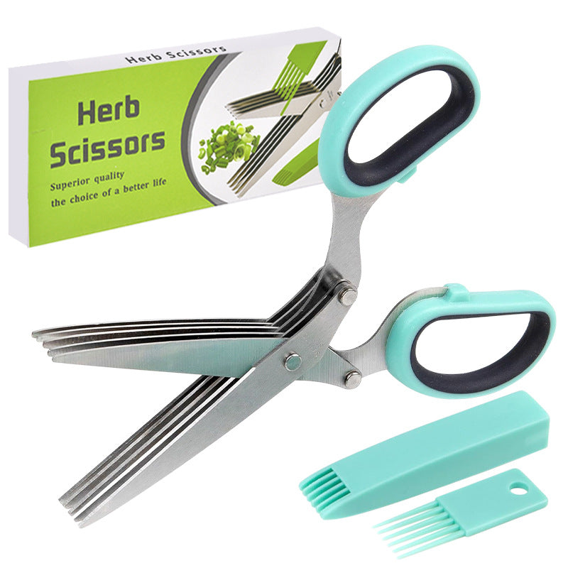 ✂️Herb Scissors 5 Blade Kitchen Shears, Multipurpose Herb Cutter with Safety Cover & Cleaning Comb for Basil Chive Parsley