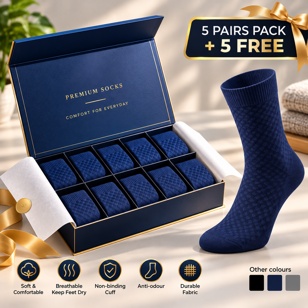 PREMIUM BAMBOO FIBRE MID-CALF SOCKS
