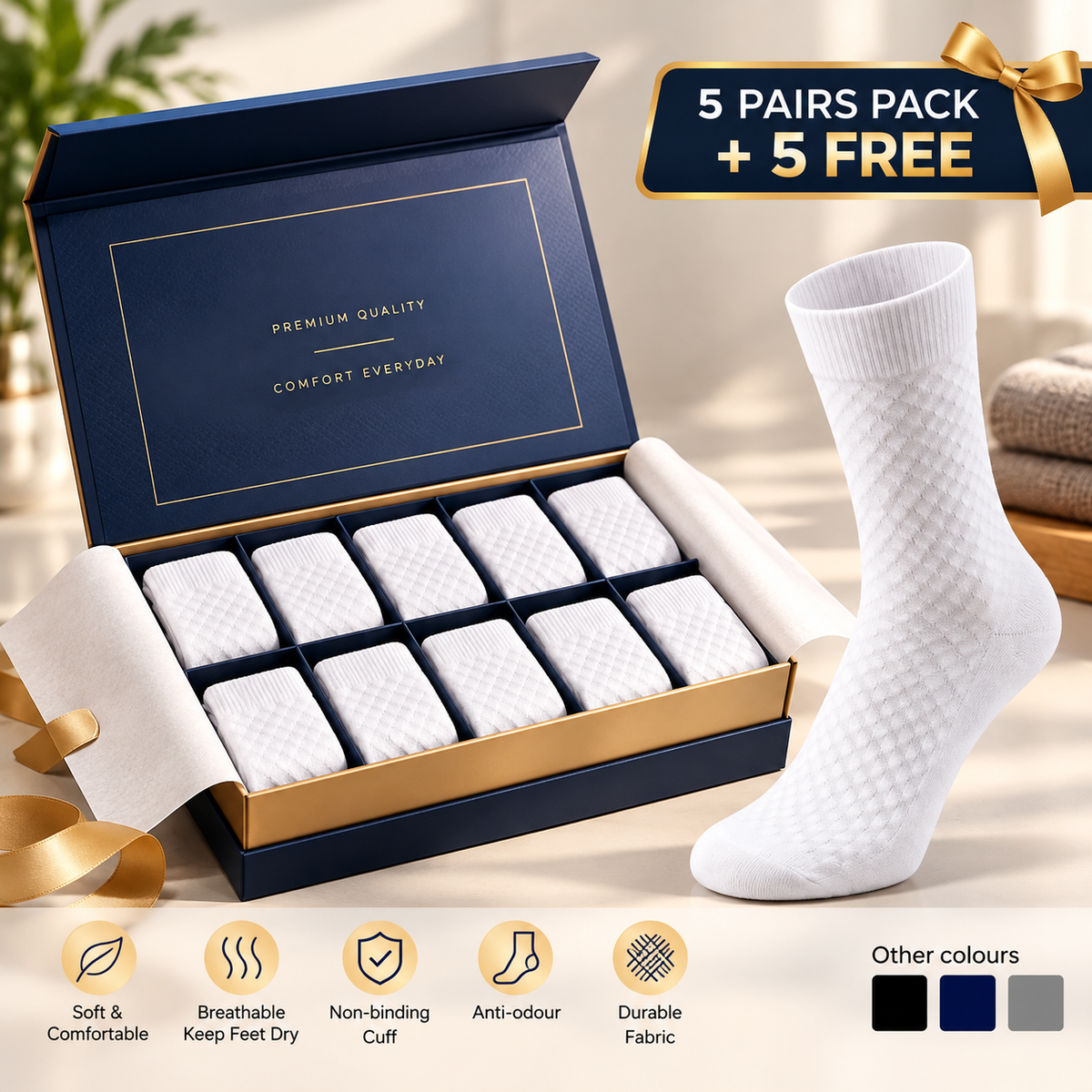 PREMIUM BAMBOO FIBRE MID-CALF SOCKS