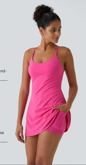 Vestido de tenis atlético de tirantes finos para mujer con pantalón corto incorporado