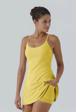 Vestido de tenis atlético de tirantes finos para mujer con pantalón corto incorporado