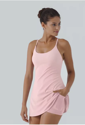 Vestido de tenis atlético de tirantes finos para mujer con pantalón corto incorporado
