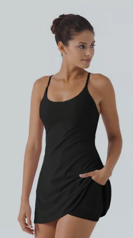Vestido de tenis atlético de tirantes finos para mujer con pantalón corto incorporado