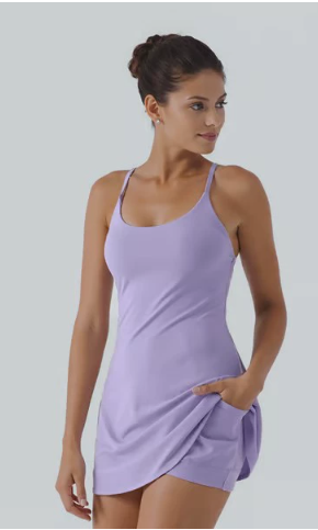 Vestido de tenis atlético de tirantes finos para mujer con pantalón corto incorporado
