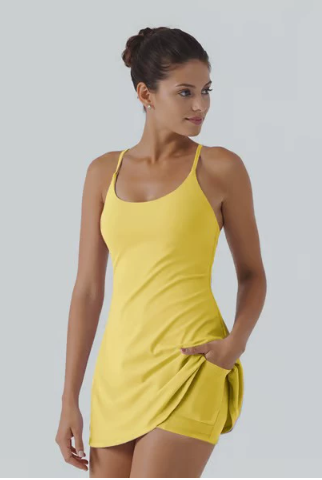 Vestido de tenis atlético de tirantes finos para mujer con pantalón corto incorporado