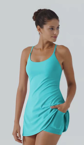 Vestido de tenis atlético de tirantes finos para mujer con pantalón corto incorporado