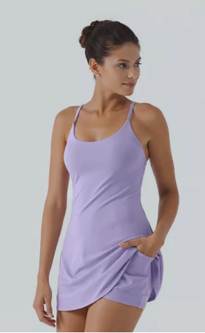 Vestido de tenis atlético de tirantes finos para mujer con pantalón corto incorporado