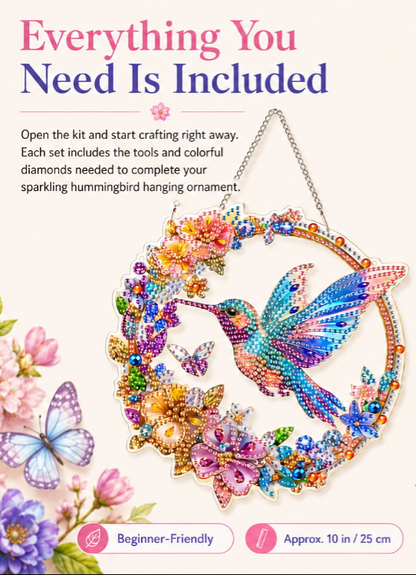 💥 Kit de ornamento colgante de arte con diamantes de colibrí – Ornamento brillante de bricolaje para ventana 🐦✨