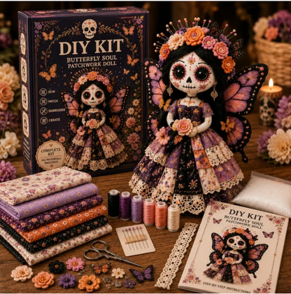 🌼 Day of the Dead-Inspired Skeleton Bride DIY Kit – Handmade Patchwork Doll