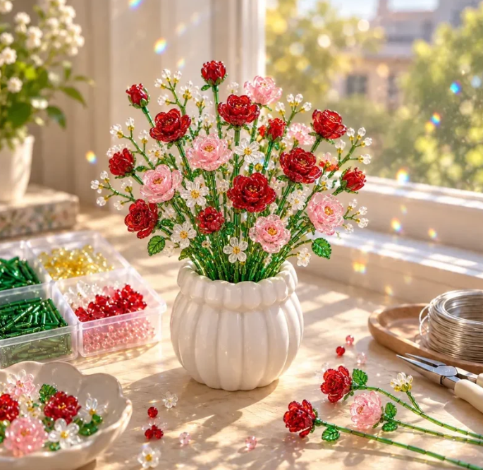 🌼✨DIY Beaded Wildflower Bouquet Kit – Handmade Crystal Flower Craft Set🌸✨