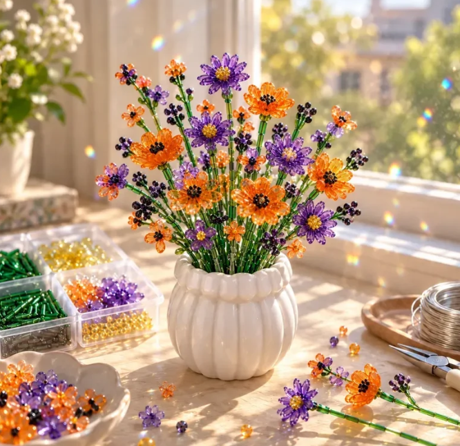 🌼✨DIY Beaded Wildflower Bouquet Kit – Handmade Crystal Flower Craft Set🌸✨