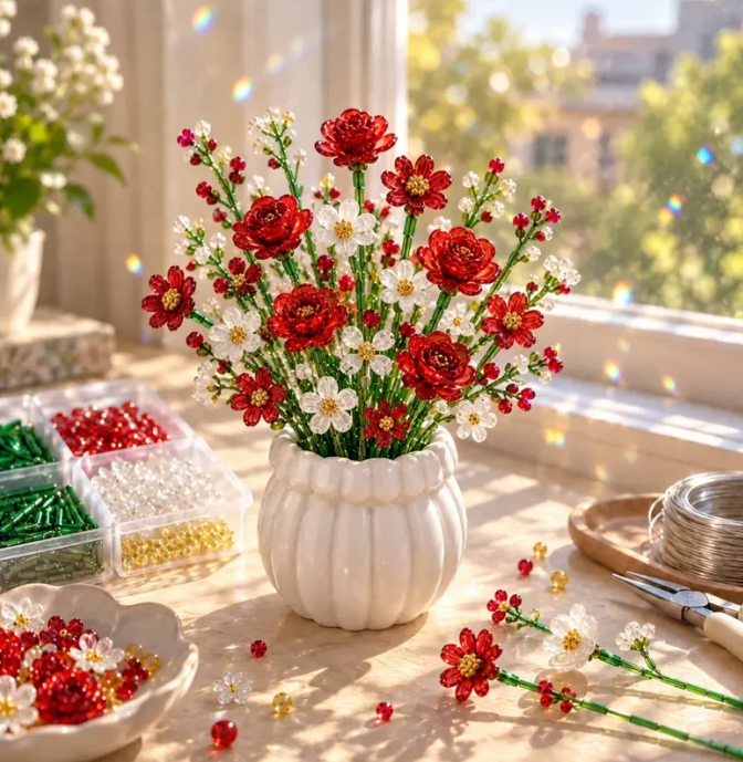 🌼✨DIY Beaded Wildflower Bouquet Kit – Handmade Crystal Flower Craft Set🌸✨