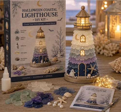 ⏳ Last Day 49% OFF – 🌊 Beginner-Friendly DIY Lighted Sea Glass-Style Lighthouse Kit Collection | Complete Kit with Sea Glass-Style Pieces, LED Lights & Step-by-Step Guide Included 💕