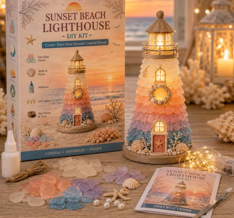 ⏳ Last Day 49% OFF – 🌊 Beginner-Friendly DIY Lighted Sea Glass-Style Lighthouse Kit Collection | Complete Kit with Sea Glass-Style Pieces, LED Lights & Step-by-Step Guide Included 💕