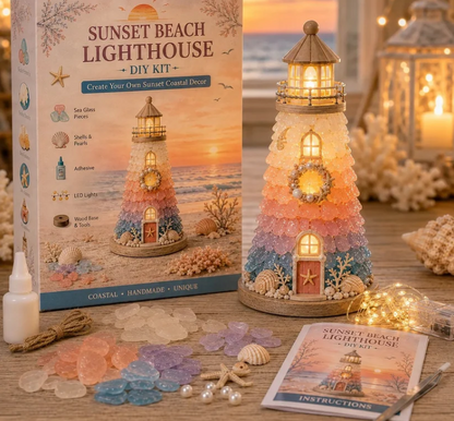 ⏳ Last Day 49% OFF – 🌊 Beginner-Friendly DIY Lighted Sea Glass-Style Lighthouse Kit Collection | Complete Kit with Sea Glass-Style Pieces, LED Lights & Step-by-Step Guide Included 💕
