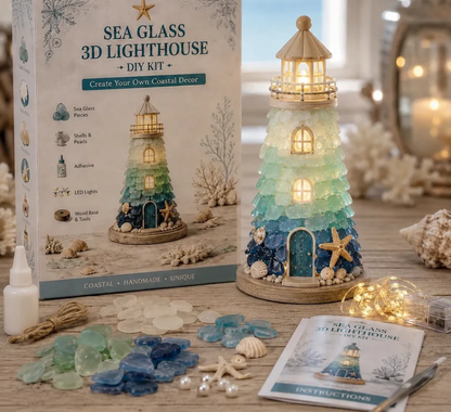 ⏳ Last Day 49% OFF – 🌊 Beginner-Friendly DIY Lighted Sea Glass-Style Lighthouse Kit Collection | Complete Kit with Sea Glass-Style Pieces, LED Lights & Step-by-Step Guide Included 💕
