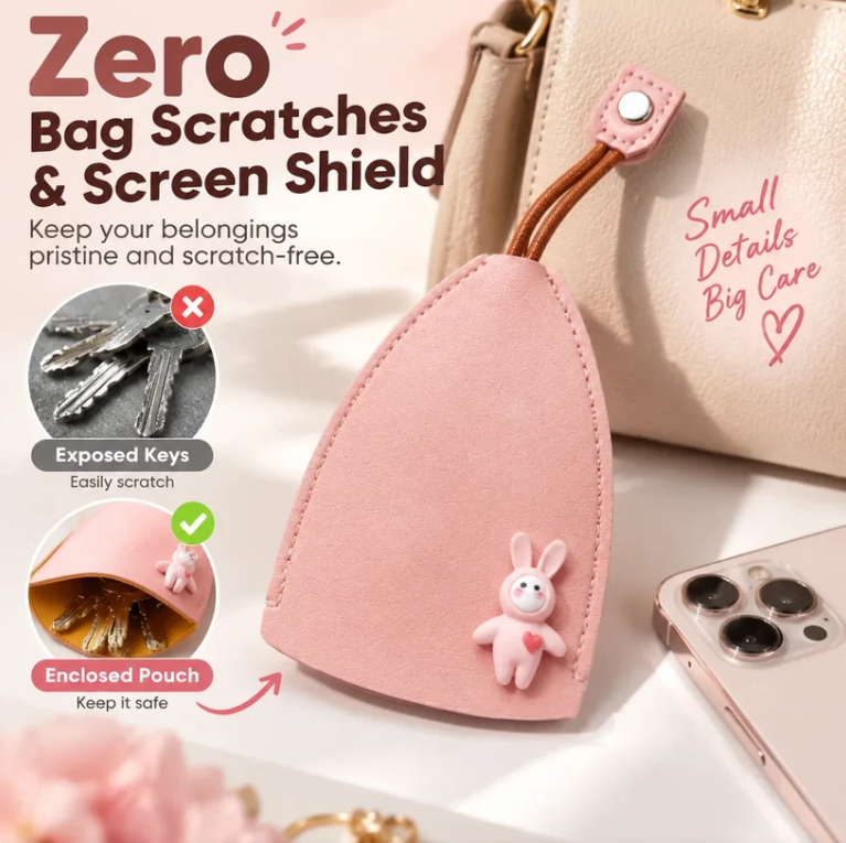 Cute Cartoon Pull-out Leather Car Key Pouch & Organizer 🐰✨