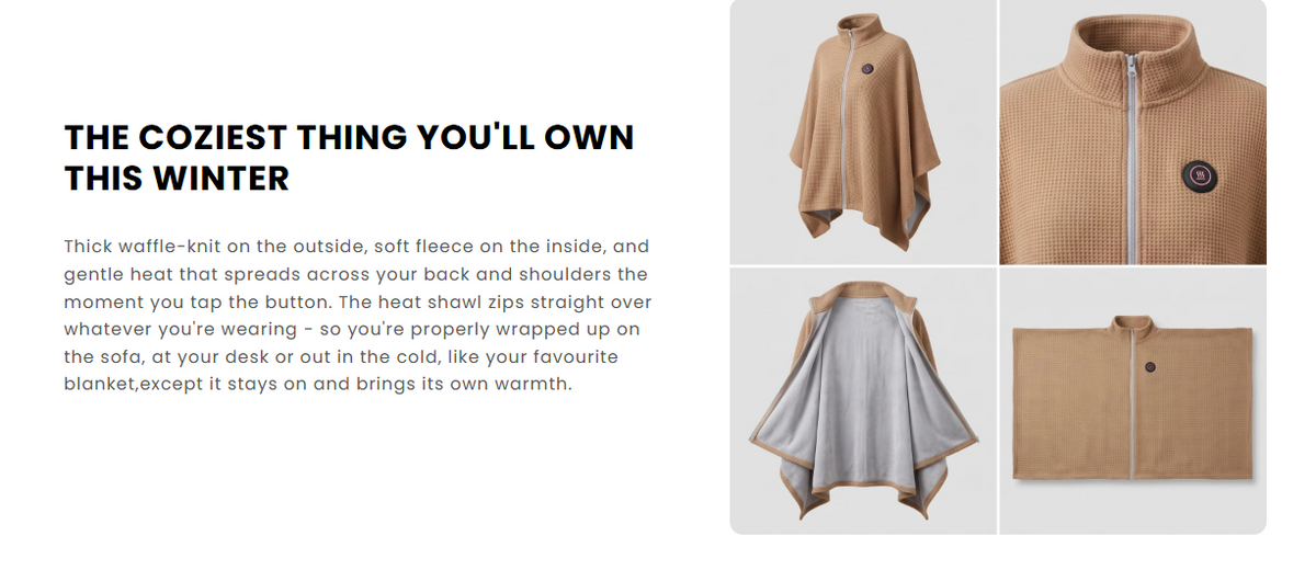 Wearable Heated Shawl 3 Heat Levels Portable Thermal Wrap