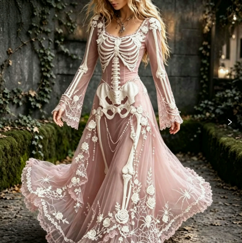 Gothic Skeleton Maxi Dress for Halloween | Bell Sleeve 🕸️