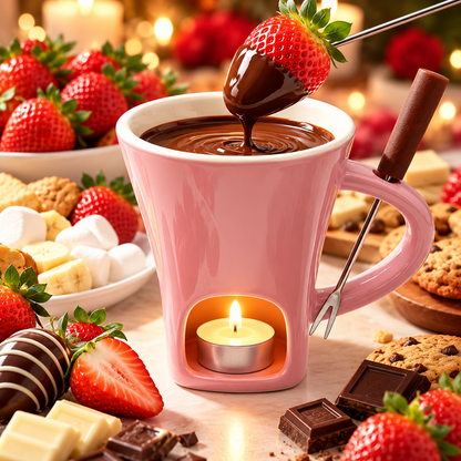 Ceramic Chocolate and Cheese Fondue Melter Mug with Fork