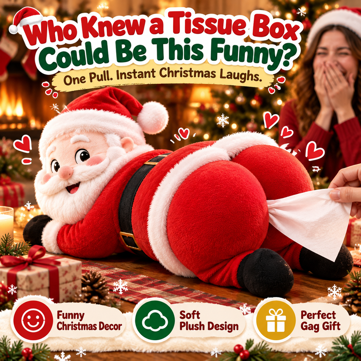 🎅 Funny Santa Butt Tissue Box - Cheeky Christmas Decor & Gag Gift