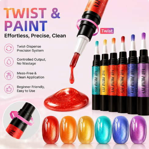 💅 6PCS One-Step Gel Nail Art Pen Set – Salon Beauty at Home