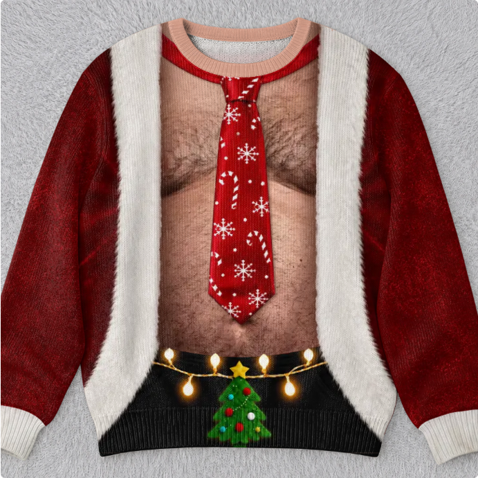🎄 Topless Men Ugly Christmas Sweatshirt – Funny Holiday Party Sweater 🎁