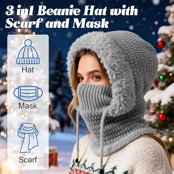 Stay Cozy and Stylish This Winter ❄️2026 Women's Fleece Hooded Winter Cycling Mask and Hat for Cold Weather