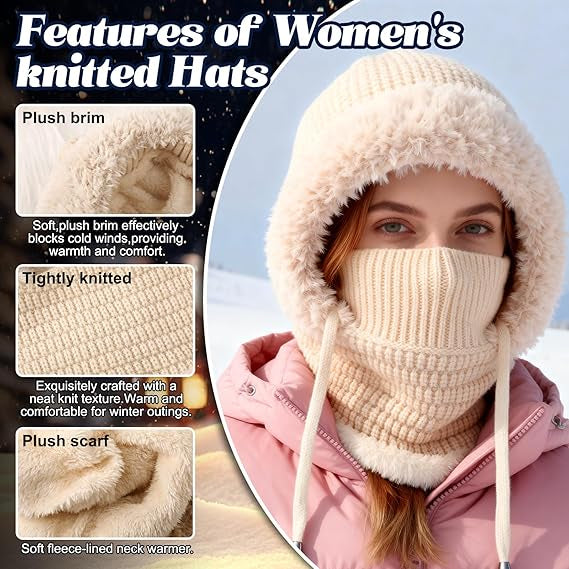Stay Cozy and Stylish This Winter ❄️2026 Women's Fleece Hooded Winter Cycling Mask and Hat for Cold Weather
