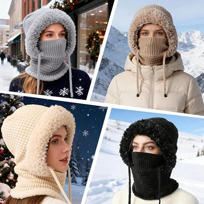 Stay Cozy and Stylish This Winter ❄️2026 Women's Fleece Hooded Winter Cycling Mask and Hat for Cold Weather
