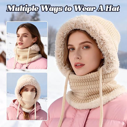 Stay Cozy and Stylish This Winter ❄️2026 Women's Fleece Hooded Winter Cycling Mask and Hat for Cold Weather