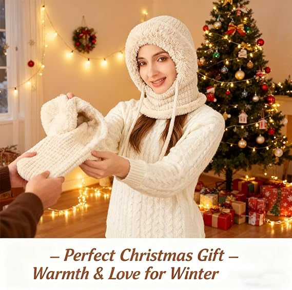 Stay Cozy and Stylish This Winter ❄️2026 Women's Fleece Hooded Winter Cycling Mask and Hat for Cold Weather