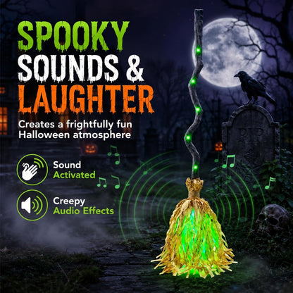 Animated Halloween Witch Broom with Lights, Sound and Motion Decor
