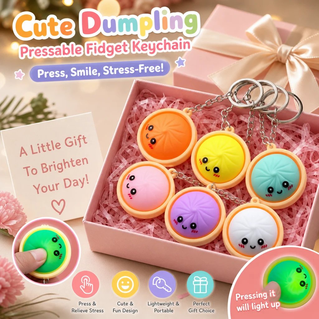 🔥Limited Time 49% OFF🔥Cute Dumpling Pressable Fidget Keychain - touch sensing light