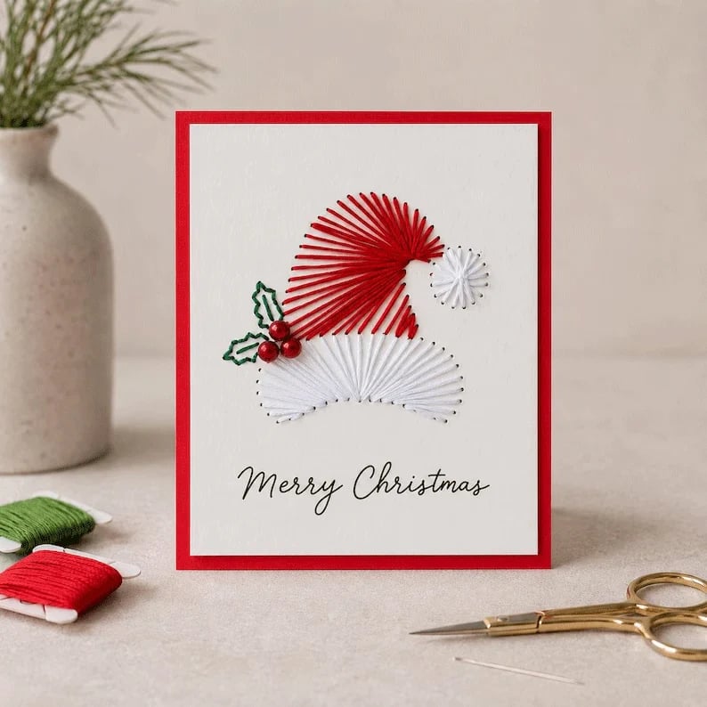 Christmas String Art Greeting Card DIY Kit – 6-Piece Stitching Set