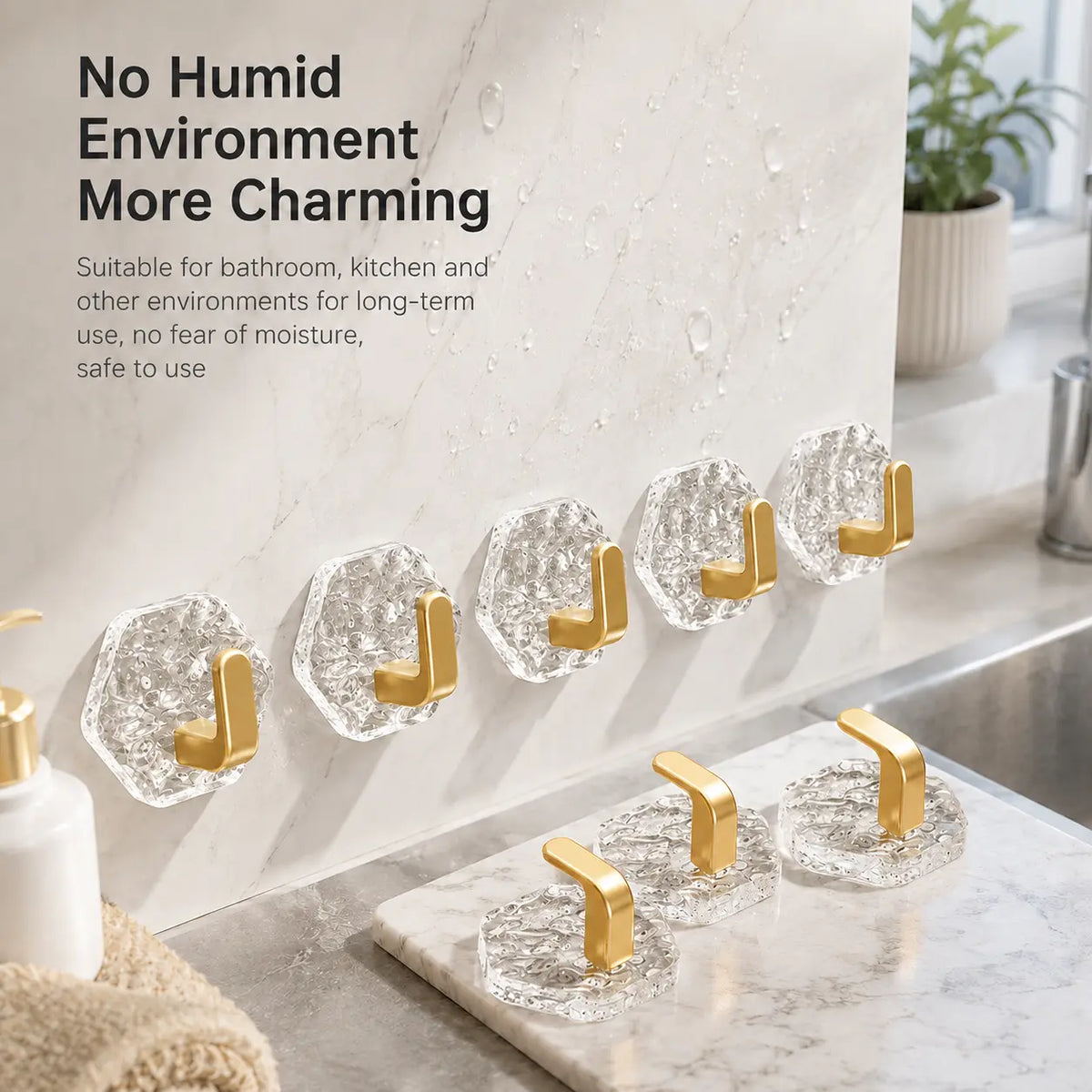 No Drill Wall Hooks Set - Waterproof Self Adhesive Hooks for Bathroom, Kitchen, Towels, Keys & Everyday Storage