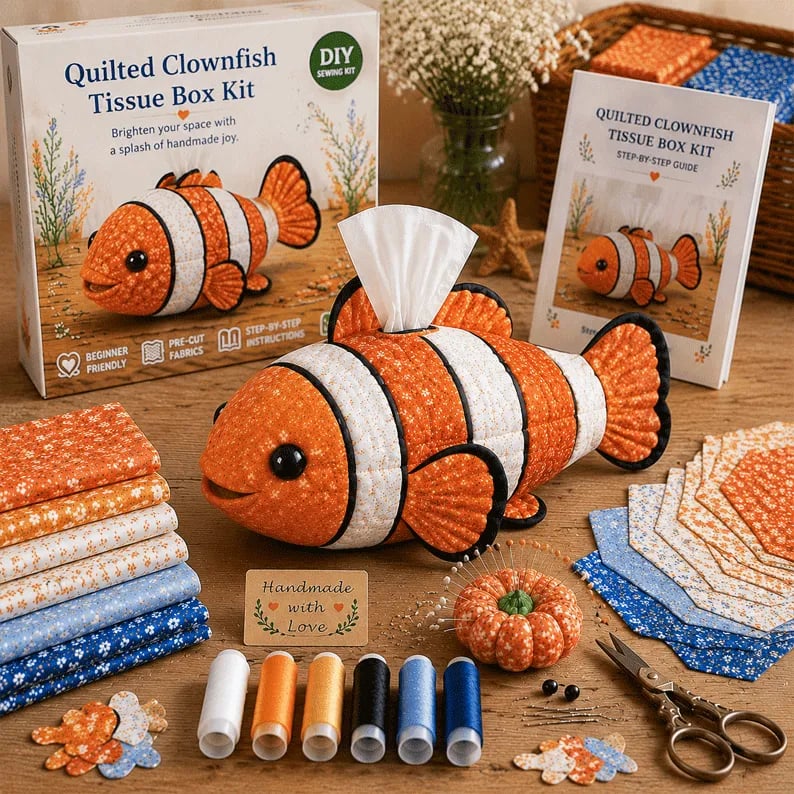 🧵 Kit de costura de caja de pañuelos con animales marinos DIY – ¡Divertidos amigos animales y oceánicos! 🌟