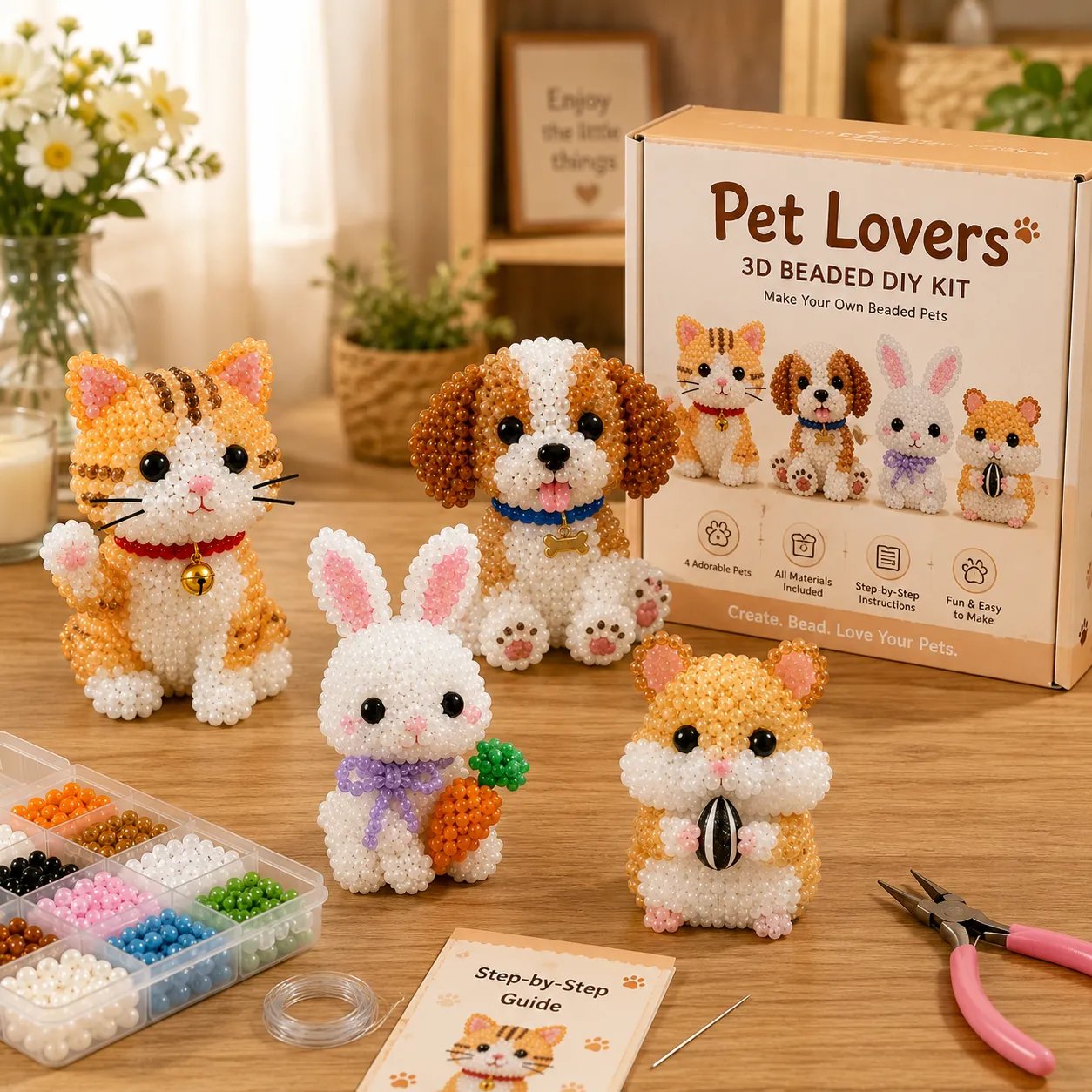 🔥🧵✨ Kit DIY de Animales con Cuentas 3D Pequeños (Producto sin terminar)