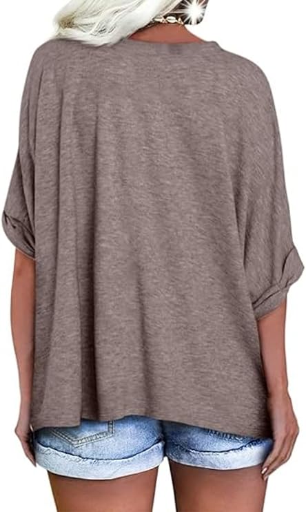 Women's V Neck Oversized T-Shirt Loose Fit Casual Short Sleeve Summer Tops Loose Basic Tee