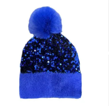 Sequin Fur Pom Beanie