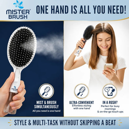 Mist & Brush Hair Tool with Built-In Water Reservoir for Wet & Dry Styling