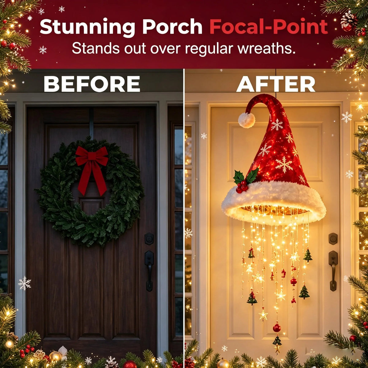 🎅✨Light‐Up Santa Hat Hanging Chandelier Decoration