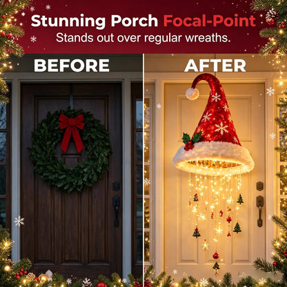 🎅✨Light‐Up Santa Hat Hanging Chandelier Decoration