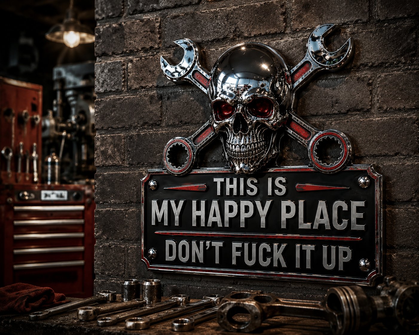 💀"This Is My Happy Place" Garage Wall Sign
