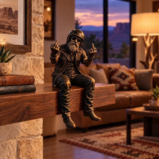 ⏳ Last Day 49% OFF – 🏍️ Old Biker Soul Shelf Sitter | 5 Rustic Rider Designs with Antique Bronze-Look Finish 🤎