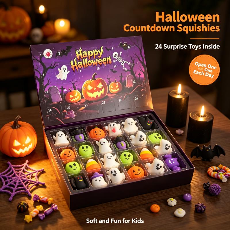 Christmas Squishy Advent Calendar Bundle | Halloween & Holiday Fidget Toy Countdown Calendars, 24 Surprise Squishies Each